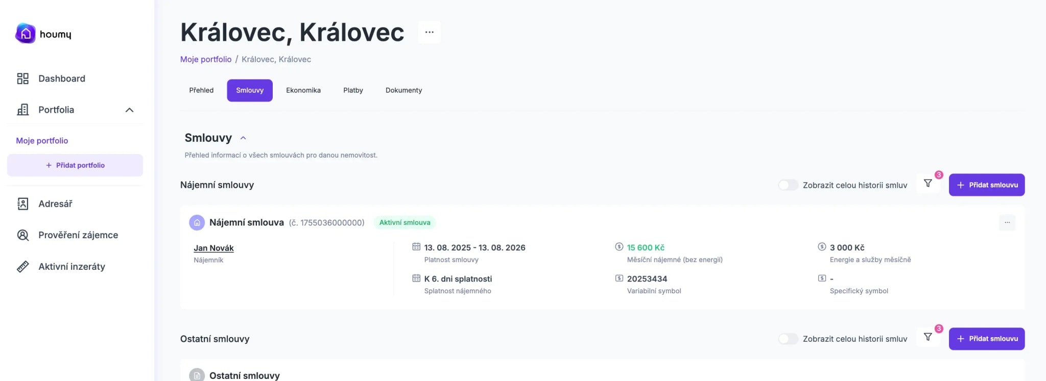 Úspěšně nahraná nájemní smlouva